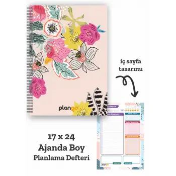 Renkli Çiçekler Spiralli Günlük Planlama Defteri - 100 Sayfa - 17x24 Planlayıcı Defter