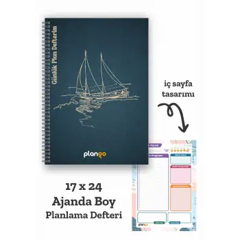 Gemi Spiralli Günlük Planlama Defteri - 100 Sayfa - 17x24 Planlayıcı Defter