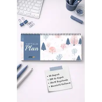 Tarihsiz Spiralli Haftalık Masaüstü Planlayıcı - AĞAÇ - 10x30 cm Plango