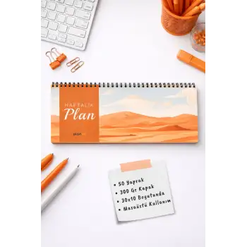 Tarihsiz Spiralli Haftalık Masaüstü Planlayıcı - KUM - 10x30 cm Plango