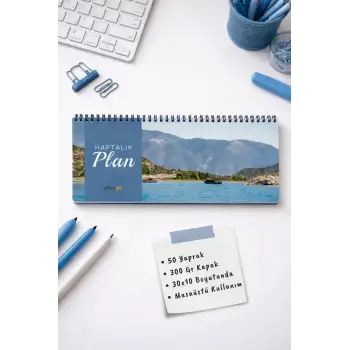 Tarihsiz Spiralli Haftalık Masaüstü Planlayıcı - DENİZ - 10x30 cm Plango