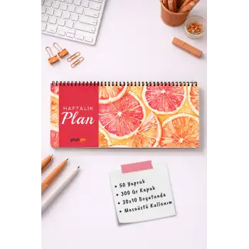 Tarihsiz Spiralli Haftalık Masaüstü Planlayıcı - PORTAKAL - 10x30 cm Plango