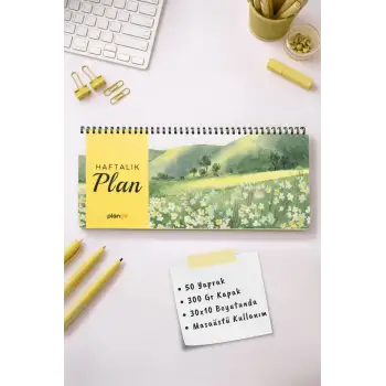 Tarihsiz Spiralli Haftalık Masaüstü Planlayıcı - PAPATYA - 10x30 cm Plango