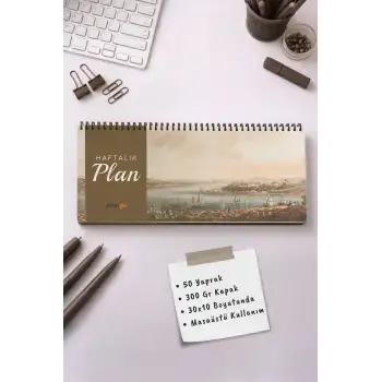 Tarihsiz Spiralli Haftalık Masaüstü Planlayıcı - İSTANBUL BOĞAZI - 10x30 cm Plango