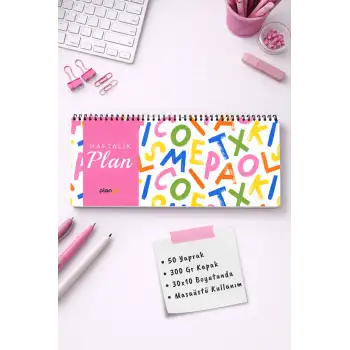 Tarihsiz Spiralli Haftalık Masaüstü Planlayıcı - Karışık Harfler - 10x30 cm Plango