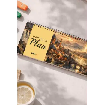 Tarihsiz Spiralli Haftalık Masaüstü Planlayıcı - ŞEHİRDE GECE - 10x30 cm Plango