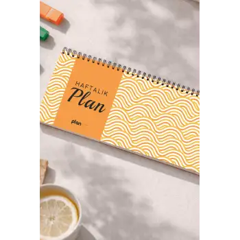 Tarihsiz Spiralli Haftalık Masaüstü Planlayıcı - SARI DALGALAR - 10x30 cm Plango