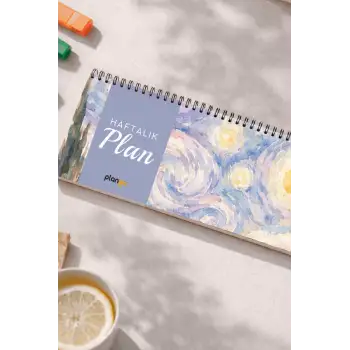 Tarihsiz Spiralli Haftalık Masaüstü Planlayıcı - MAVİ SULU BOYA  - 10x30 cm Plango
