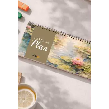 Tarihsiz Spiralli Haftalık Masaüstü Planlayıcı - NİLÜFER LOTUS  - 10x30 cm Plango