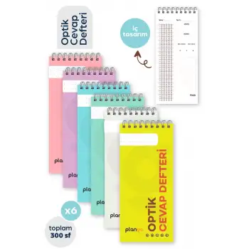 Optik Cevap Defteri TÜM RENKLER (6 Adet - 300 Sayfa) Sınava Hazırlık Optik Form Defteri - Plango