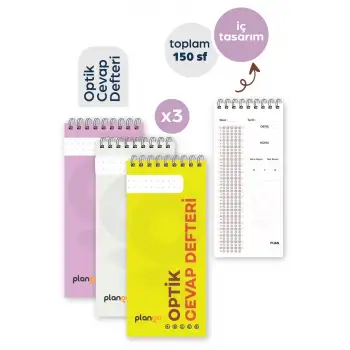 Optik Cevap Defteri YENİ KARMA (3 Adet - 150 Sayfa) Sınava Hazırlık Optik Form Defteri - Plango