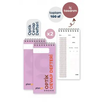 Optik Cevap Defteri MOR (2 Adet - 100 Sayfa) Sınava Hazırlık Optik Form Defteri - Plango