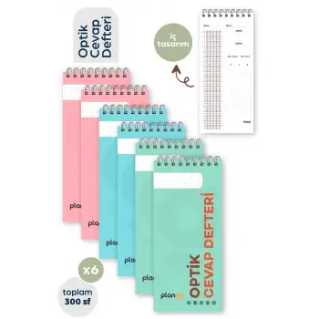 Optik Cevap Defteri KARMA (6 Adet - 300 Sayfa) Sınava Hazırlık Optik Form Defteri - Plango