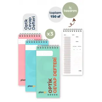 Optik Cevap Defteri KARMA (3 Adet - 150 Sayfa) Sınava Hazırlık Optik Form Defteri - Plango