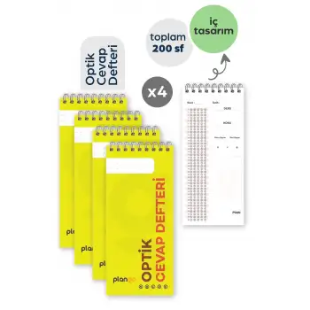 Optik Cevap Defteri SARI (4 Adet - 200 Sayfa) Sınava Hazırlık Optik Form Defteri - Plango