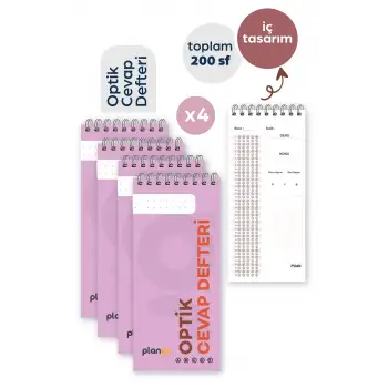 Optik Cevap Defteri MOR (4 Adet - 200 Sayfa) Sınava Hazırlık Optik Form Defteri - Plango