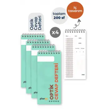 Optik Cevap Defteri YEŞİL (4 Adet - 200 Sayfa) Sınava Hazırlık Optik Form Defteri - Plango