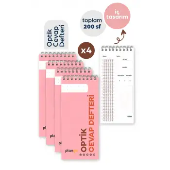 Optik Cevap Defteri PUDRA (4 Adet - 200 Sayfa) Sınava Hazırlık Optik Form Defteri - Plango