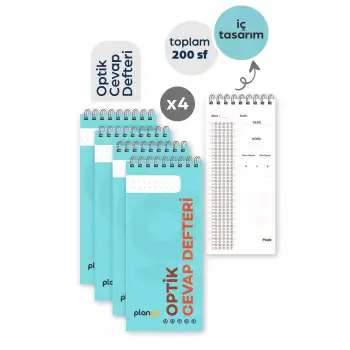 Optik Cevap Defteri TURKUAZ (4 Adet - 200 Sayfa) Sınava Hazırlık Optik Form Defteri - Plango