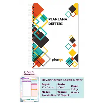 Beyaz Kareler Günlük Planlama Defteri - 100 Sayfa - 17x24 Planlayıcı Defter