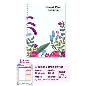 Çiçek Bahçesi Spiralli Günlük Planlama Defteri -  Planlayıcı Defter