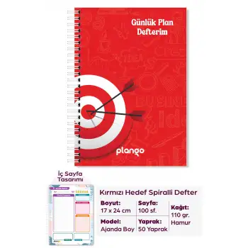 Kırmızı Hedef Günlük Planlayıcı Defter - Ders Çalışma Planlayıcı Defteri - Planlama