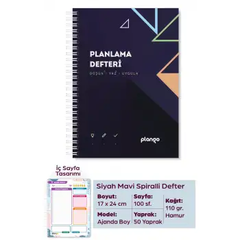 Siyah Lacivert Günlük Planlayıcı Defter -  Ders Çalışma Planlayıcı Defteri - Planlama