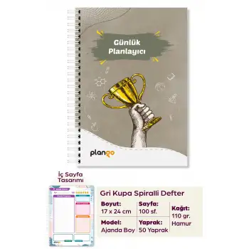 Gri Kupa Günlük Planlayıcı Defter -  Ders Çalışma Planlayıcı Defteri - Planlama Defte