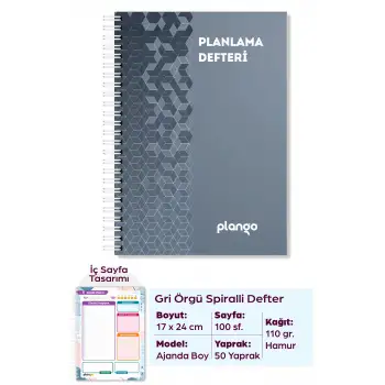 Gri Örgü Günlük Planlayıcı Defter -  Ders Çalışma Planlayıcı Defteri - Planlama Defte