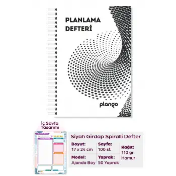 Siyah Girdap Günlük Planlayıcı Defter -  Ders Çalışma Planlayıcı Defteri - Planlama Defteri