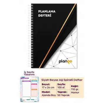Siyah Beyaz Ağ Günlük Planlayıcı Defter - Ders Çalışma Planlayıcı Defteri - Planlama Defteri