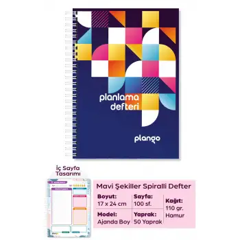 Renkli Şekiller Günlük Planlayıcı Defter -  Ders Çalışma Planlayıcı Defteri - Planlama Defteri