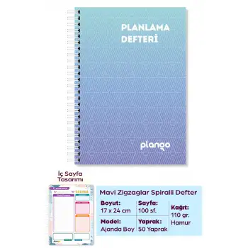 Mavi Çizgiler Günlük Planlayıcı Defter -  Ders Çalışma Planlayıcı Defteri - Planlama Defteri