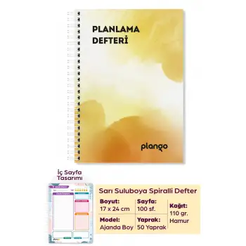 Sarı Suluboya Günlük Planlayıcı Defter -  Ders Çalışma Planlayıcı Defteri - Planlama Defteri
