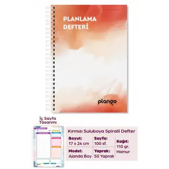 Turuncu Suluboya Günlük Planlayıcı Defter - Ders Çalışma Planlayıcı Defteri - Planla