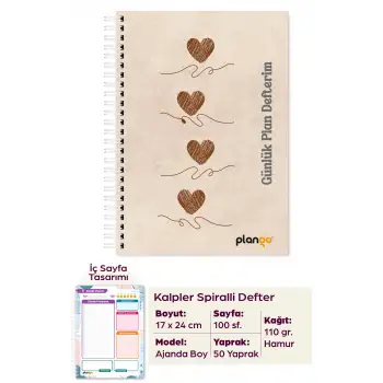 Kalplerin Dansı Spiralli Günlük Planlama Defteri - 100 Sayfa - 17x24 Planlayıcı Defter