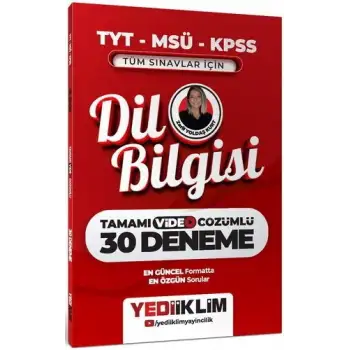 TYT-MSÜ-KPSS Tüm Sınavlar için Dil Bilgisi Tamamı Video Çözümlü 30 Deneme - Yediiklim