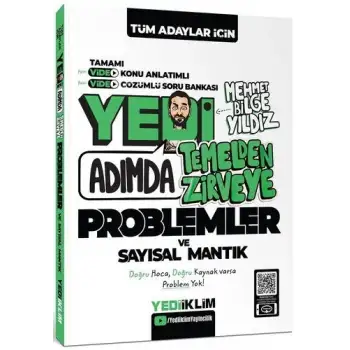 KPSS-ALES-DGS YediAdımda Temelden Zirveye Problemler ve Sayısal Mantık Video Konu Anlatımlı Video Çözümlü Soru Bankası Yediiklim Yayınları