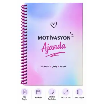 Motivasyon Ajandam MAVİ PEMBE - Pastel Seri - Stickerlı - Tarihsiz - 160 Sayfa - Sert Kapak