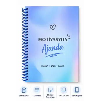 Motivasyon Ajandam MAVİ TURKUAZ - Pastel Seri - Stickerlı - Tarihsiz - 160 Sayfa - Sert Kapak