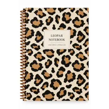 17x24 Spiralli Leopar Desen Sert Kapak Defter - KAHVE KREM (Kareli - 100 Yaprak)