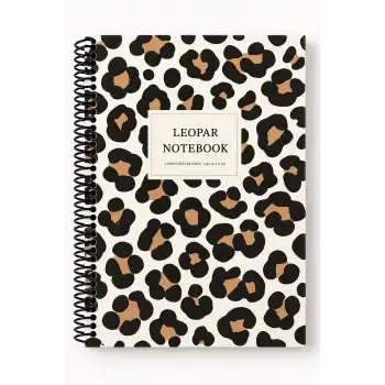 17x24 Spiralli Leopar Desen Sert Kapak Defter - KAHVE BEYAZ (Kareli - 100 Yaprak)