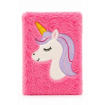 14x20 Peluş Hayvan Defter Serisi - UNICORN PINK  (Çizgili - 80 Yaprak)