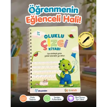 Oluklu ÇİZGİ Kitabı - Sihirli Uçan Kalem Hediyeli - Kabartmalı ÇİZGİ Defteri