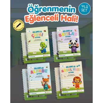 Oluklu Kitap Seti - Oluklu Alfabe - Oluklu Sayılar - Oluklu Güzel Yazı - Oluklu Çizgi - 4 Kitap