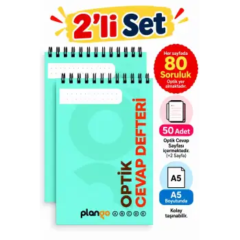 Optik Cevap Defteri TURKUAZ 80 Soru - A5 Boy (2 Adet - 100 Sayfa) Sınava Hazırlık Optik Form Defteri - Plango