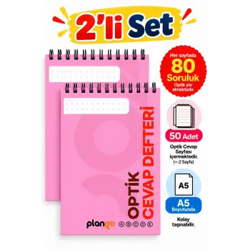 Optik Cevap Defteri PUDRA 80 Soru - A5 Boy (2 Adet - 100 Sayfa) Sınava Hazırlık Optik Form Defteri - Plango