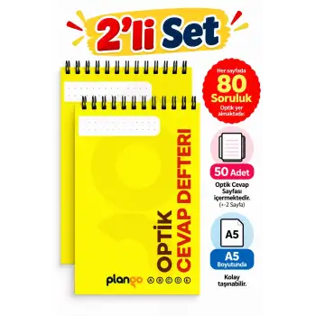 Optik Cevap Defteri SARI 80 Soru - A5 Boy (2 Adet - 100 Sayfa) Sınava Hazırlık Optik Form Defteri - Plango
