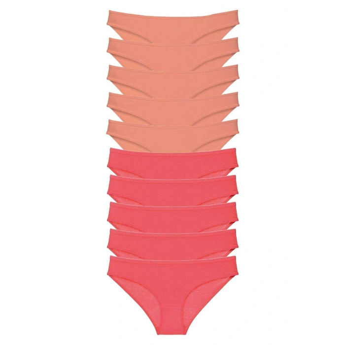 10 Adet Eko Set Likralı Kadın Slip Külot Pudra Fuşya