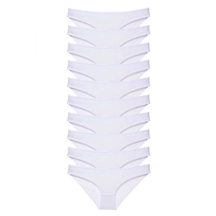 10 Adet Süper Eko Set Likralı Kadın Slip Külot Beyaz